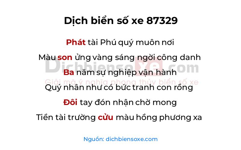 Dịch thơ biển số 87329