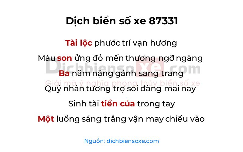 Dịch thơ biển số 87331