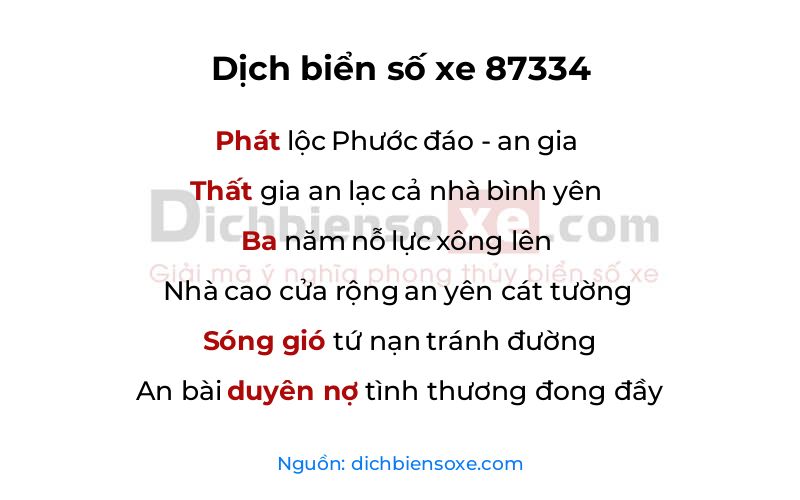 Dịch thơ biển số 87334