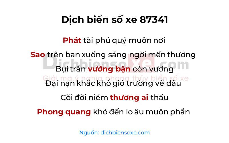 Dịch thơ biển số 87341