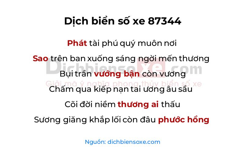 Dịch thơ biển số 87344
