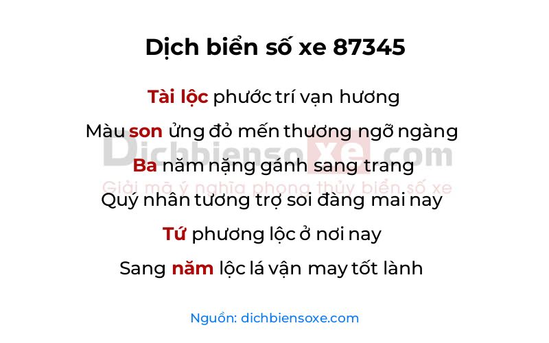 Dịch thơ biển số 87345