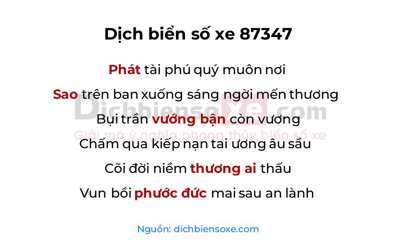 Dịch thơ biển số 87347