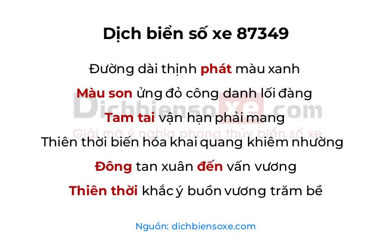 Dịch thơ biển số 87349