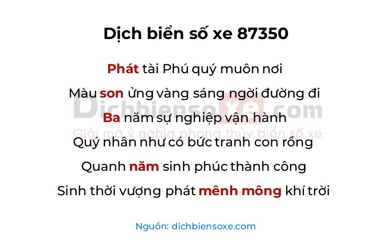 Dịch thơ biển số 87350