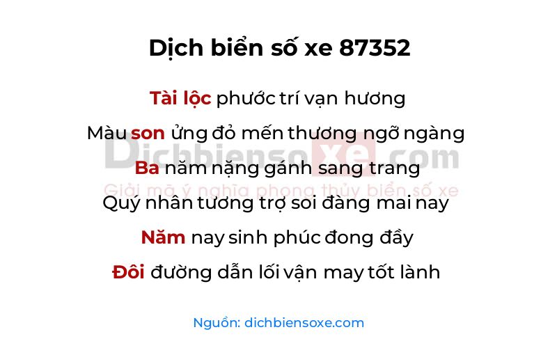 Dịch thơ biển số 87352