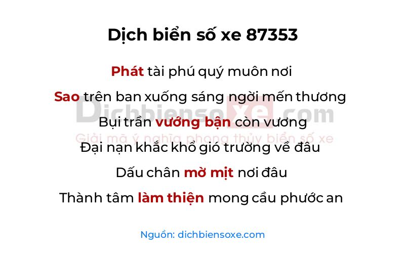 Dịch thơ biển số 87353