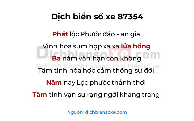 Dịch thơ biển số 87354