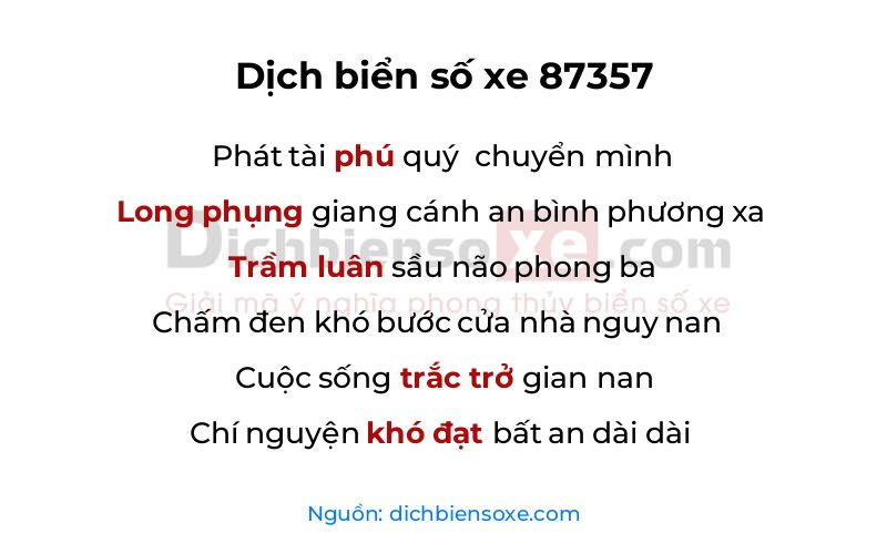 Dịch thơ biển số 87357