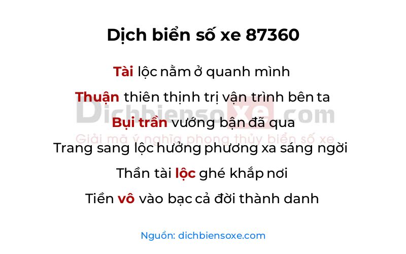 Dịch thơ biển số 87360