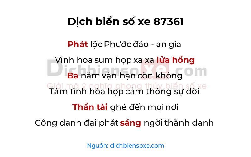 Dịch thơ biển số 87361