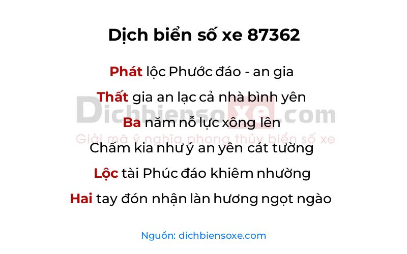 Dịch thơ biển số 87362