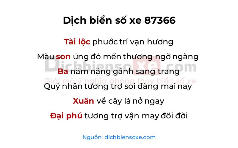 Dịch thơ biển số 87366