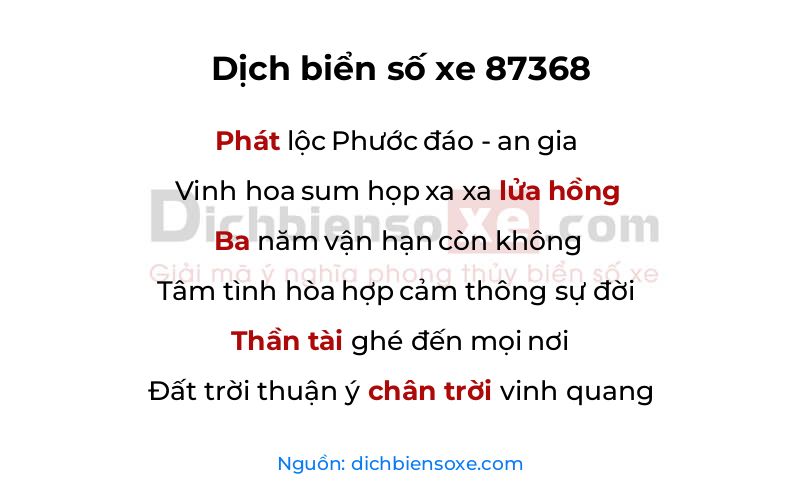 Dịch thơ biển số 87368