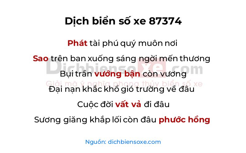 Dịch thơ biển số 87374