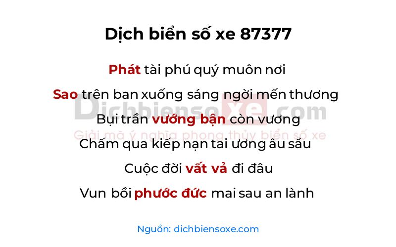 Dịch thơ biển số 87377
