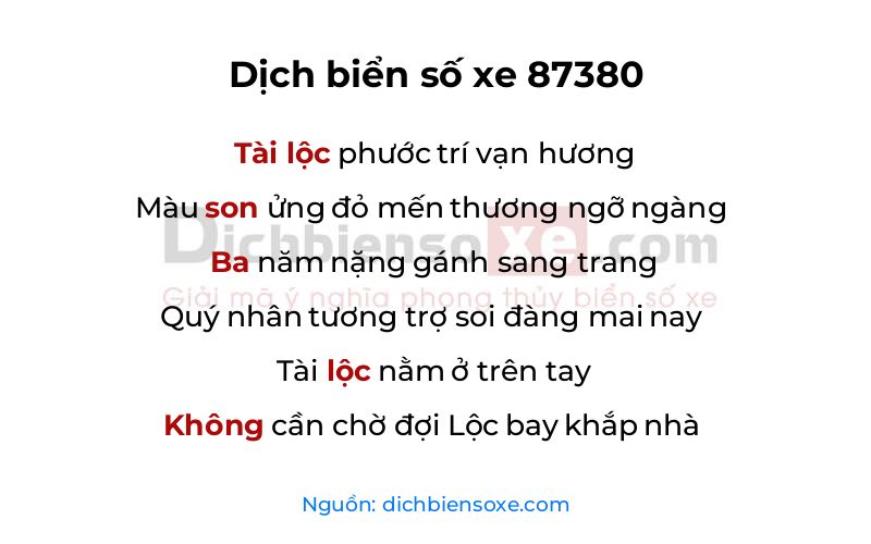 Dịch thơ biển số 87380