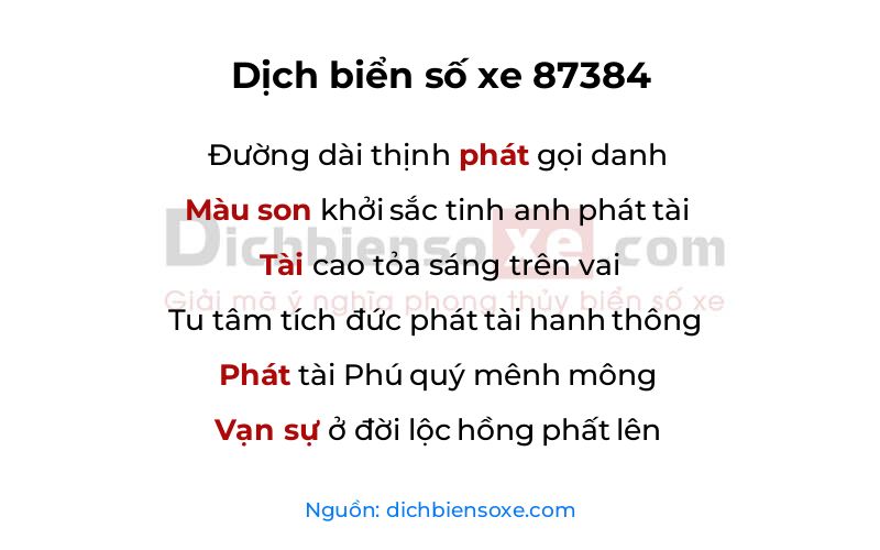 Dịch thơ biển số 87384