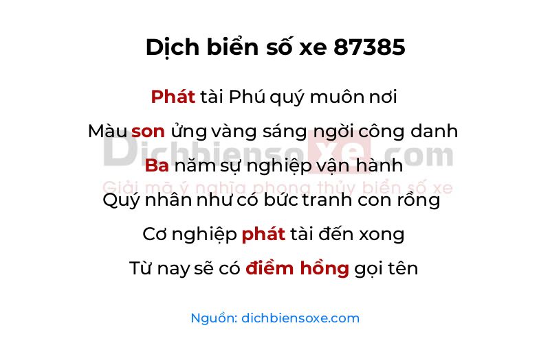 Dịch thơ biển số 87385