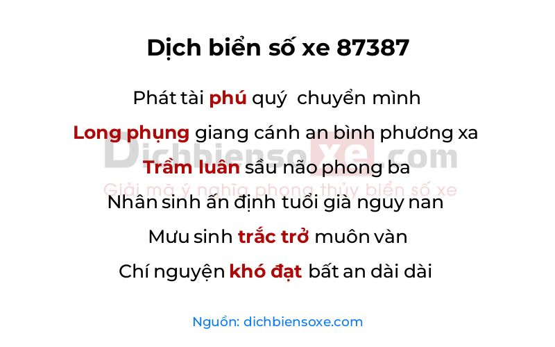 Dịch thơ biển số 87387