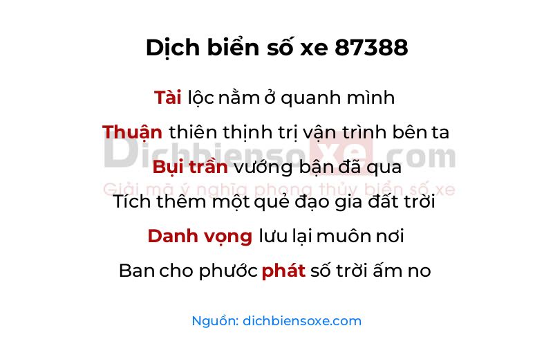 Dịch thơ biển số 87388