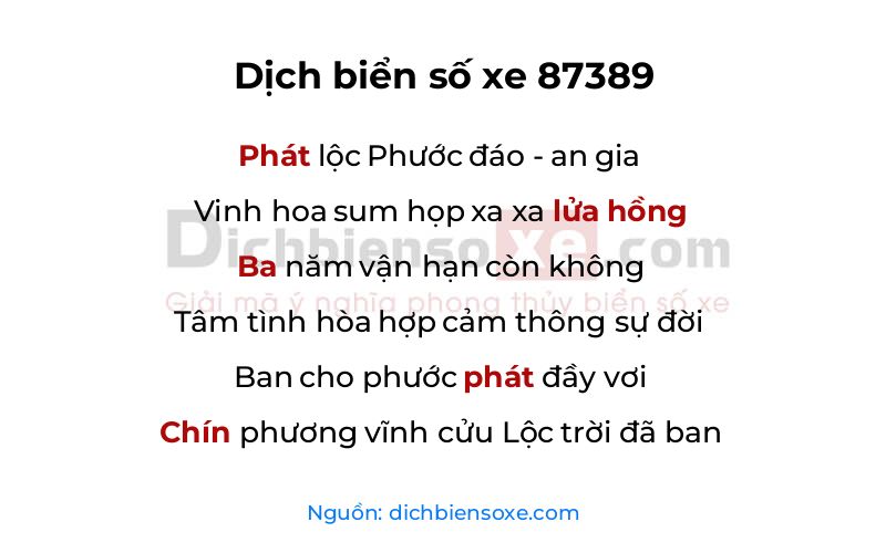Dịch thơ biển số 87389