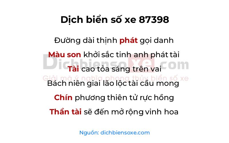 Dịch thơ biển số 87398