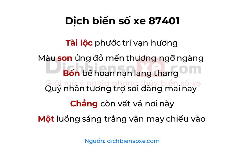 Dịch thơ biển số 87401