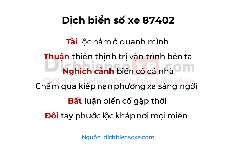 Dịch thơ biển số 87402