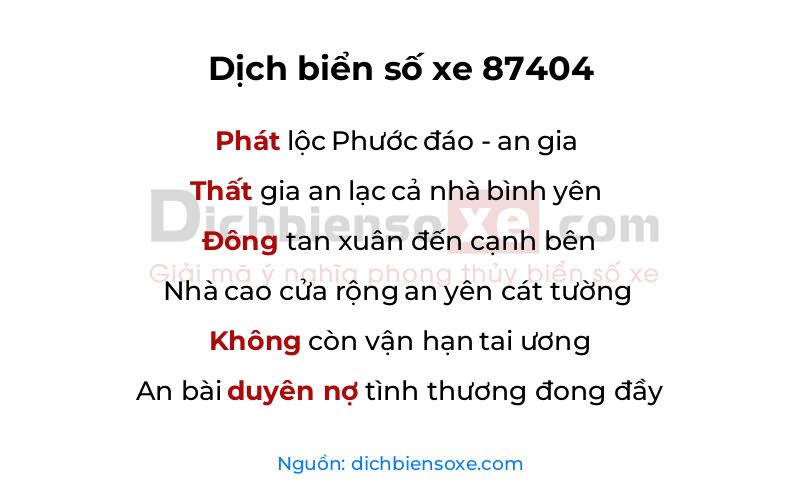 Dịch thơ biển số 87404