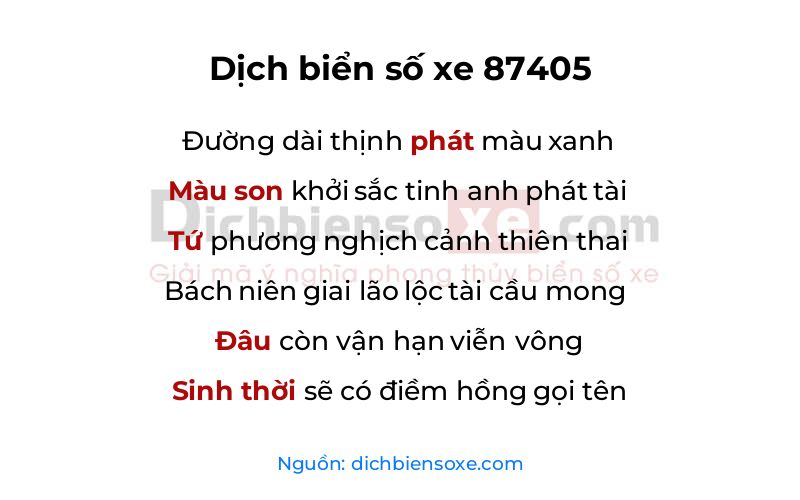 Dịch thơ biển số 87405
