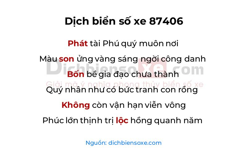 Dịch thơ biển số 87406