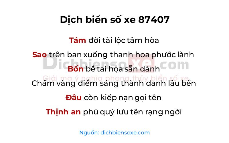 Dịch thơ biển số 87407