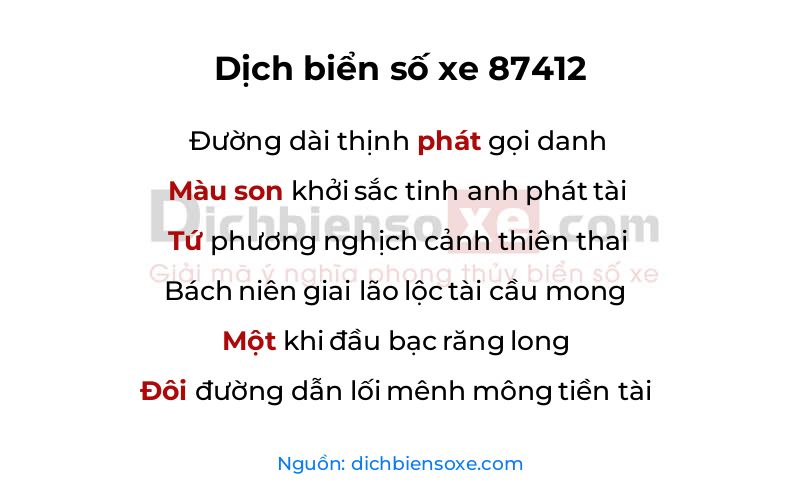 Dịch thơ biển số 87412