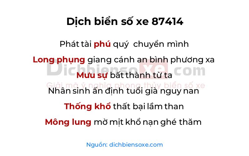 Dịch thơ biển số 87414