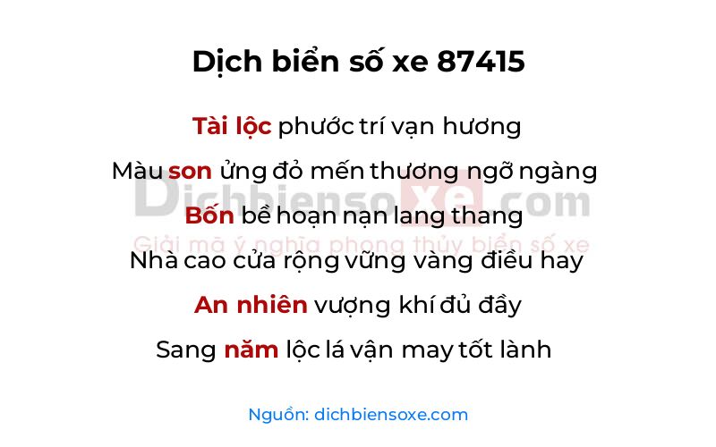 Dịch thơ biển số 87415