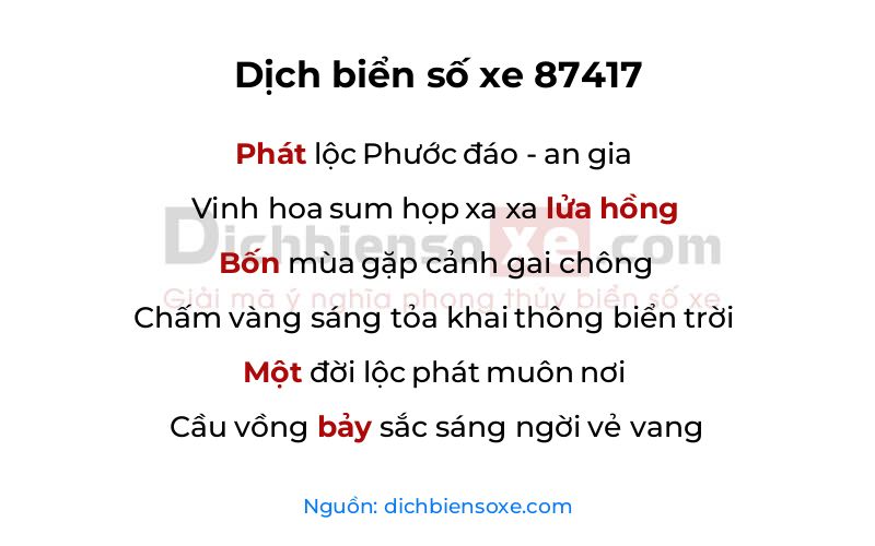 Dịch thơ biển số 87417