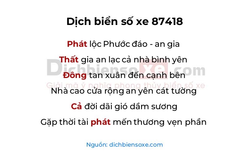 Dịch thơ biển số 87418