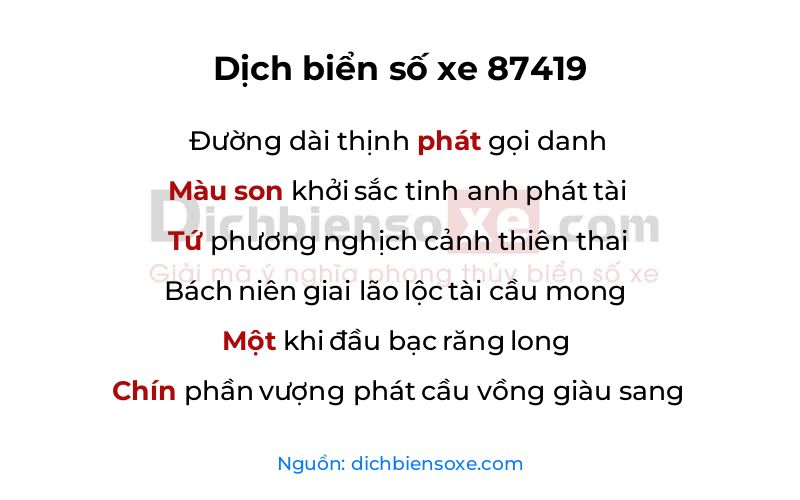 Dịch thơ biển số 87419