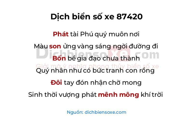 Dịch thơ biển số 87420