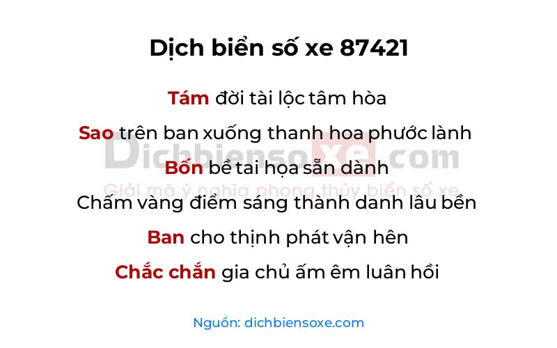 Dịch thơ biển số 87421