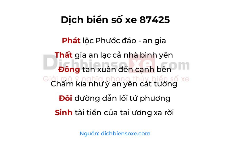 Dịch thơ biển số 87425
