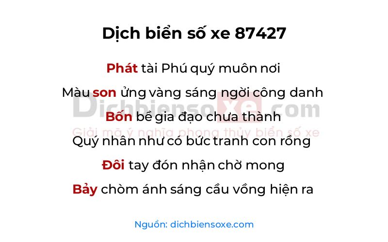 Dịch thơ biển số 87427