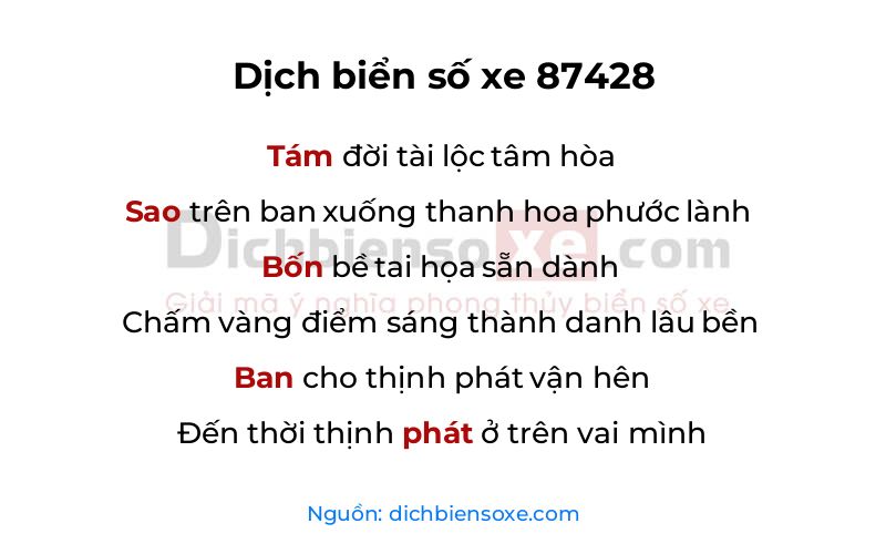 Dịch thơ biển số 87428