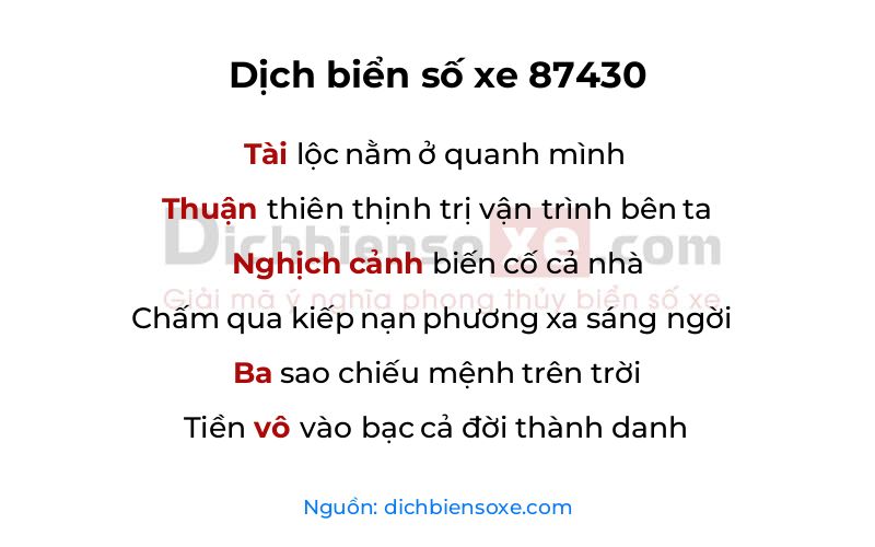 Dịch thơ biển số 87430