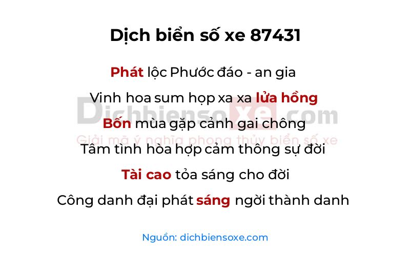 Dịch thơ biển số 87431