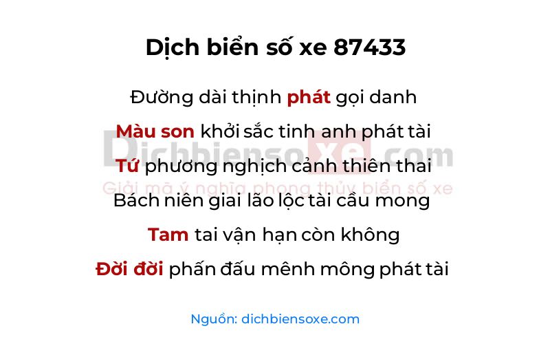 Dịch thơ biển số 87433