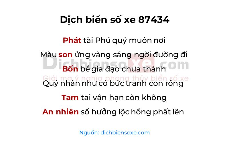 Dịch thơ biển số 87434