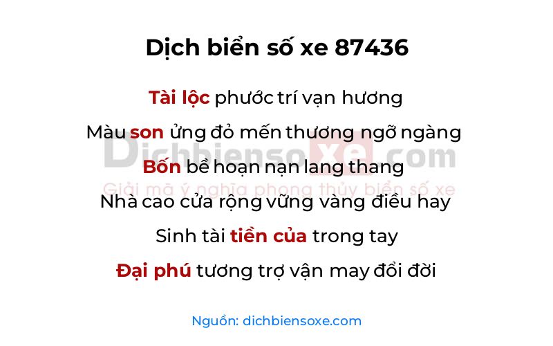Dịch thơ biển số 87436