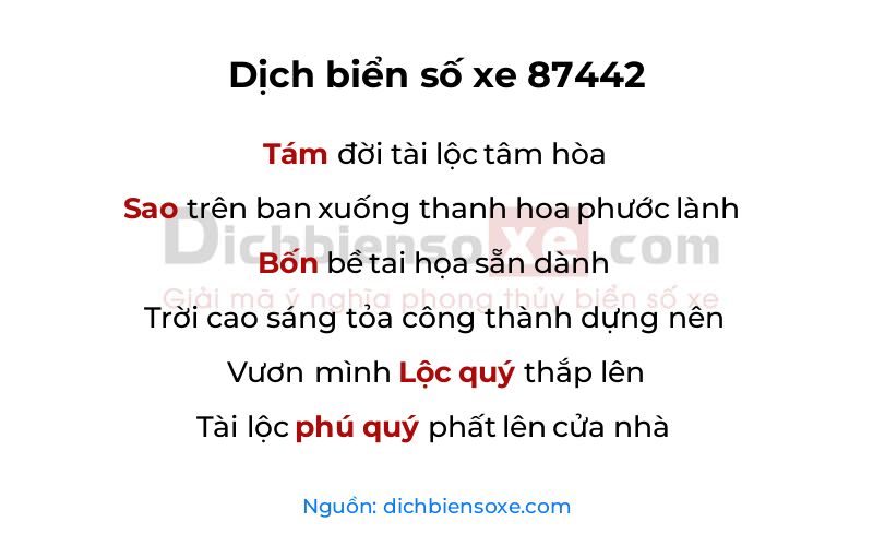 Dịch thơ biển số 87442